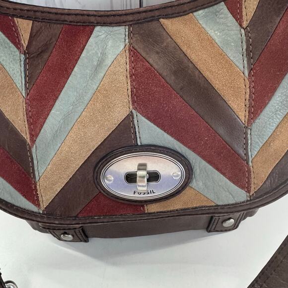 Vintage Hard to Find Fossil Maddox Crossbody Patchwork Chevron Bag - Picture 2 of 13